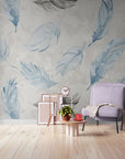 Papier Peint Vintage - Plume Bleue