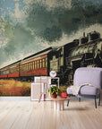 Papier Peint Vintage - Train Noir Et Rouge