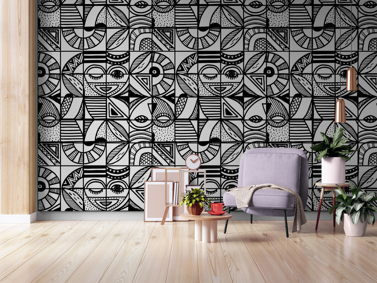 Papier Peint Design - Géométrique Noir Et Blanc