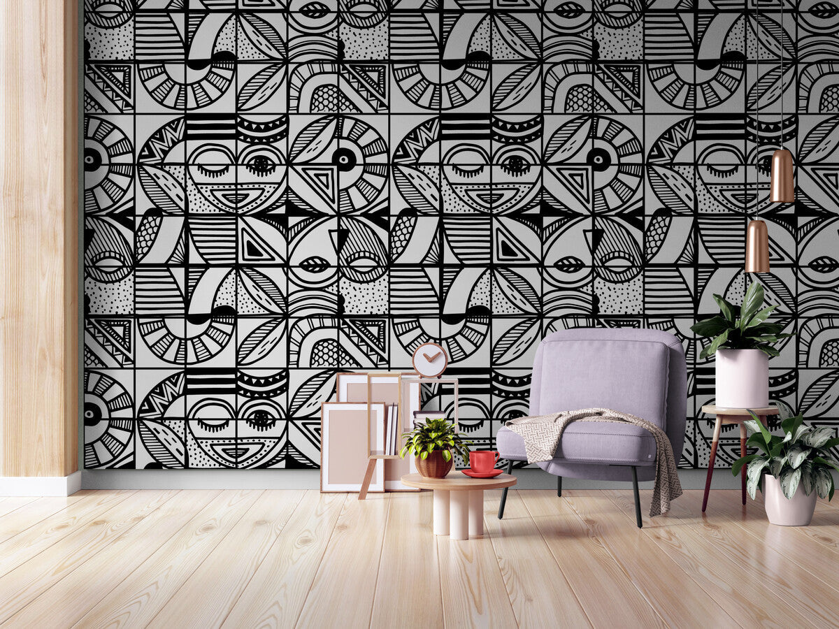 Papier Peint Design - Géométrique Noir Et Blanc