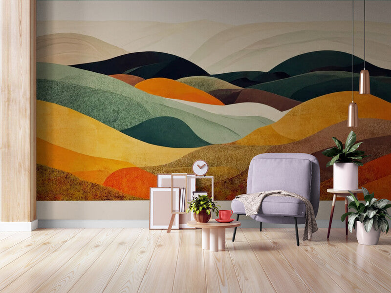 Papier Peint Abstrait - Montagnes En Couleurs Vibrantes
