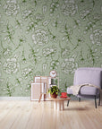 Papier Peint Vintage - Fleurs Vertes Élégantes