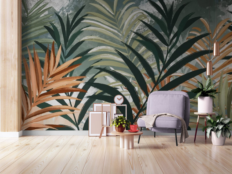 Papier Peint Vintage - Feuillage Tropical Rétro