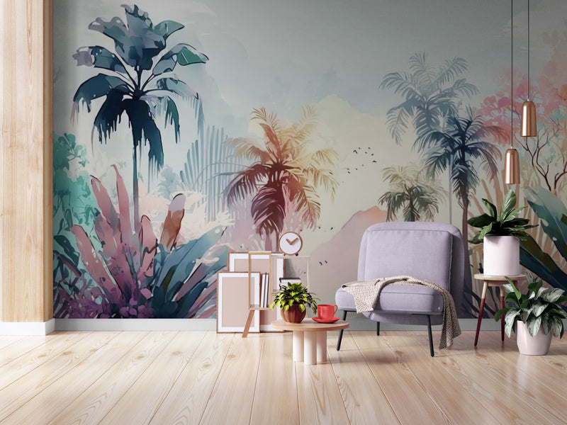 Papier Peint Vintage - Forêt Tropicale De Palmiers