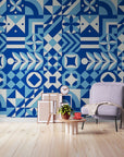 Papier Peint Vintage - Carreaux De Ciment Bleu