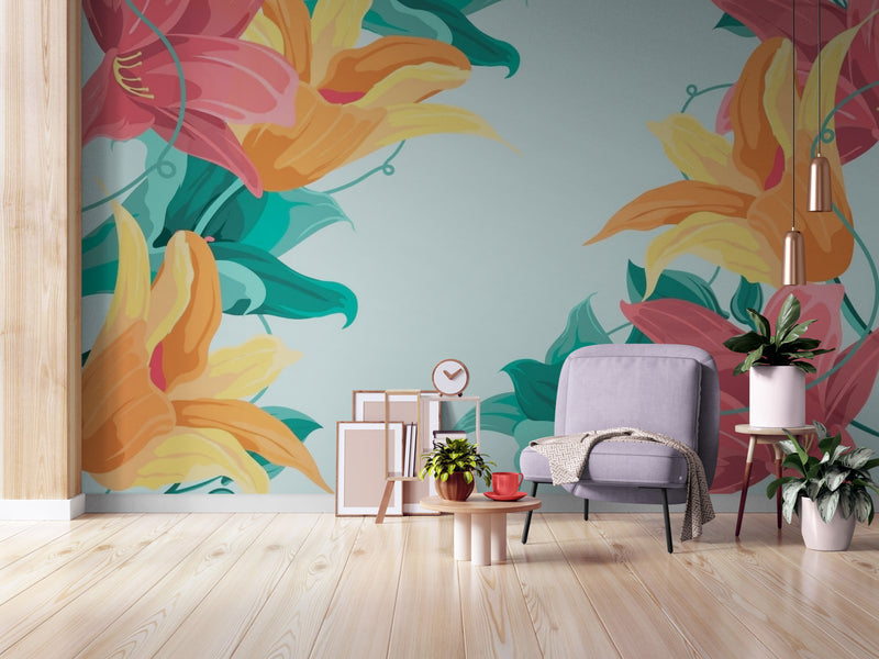 Papier Peint Illustration - Fleurs Tropicales Abondantes