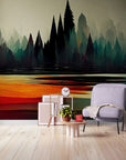 Papier Peint Abstrait - Paysage Forêt Et Lac