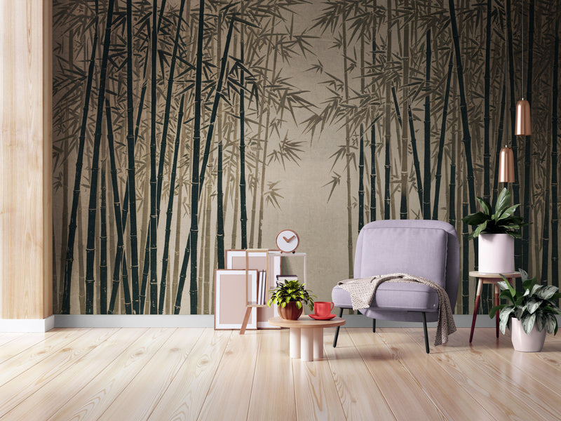 Papier Peint Vintage - Forêt De Bambou Grise