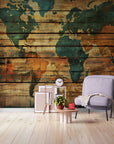 Papier Peint Voyageur - Carte Du Monde En Bois