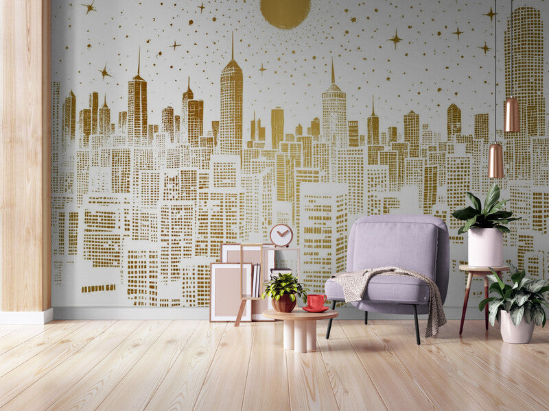 Papier Peint Abstrait - Paysage De Buildings Dorés