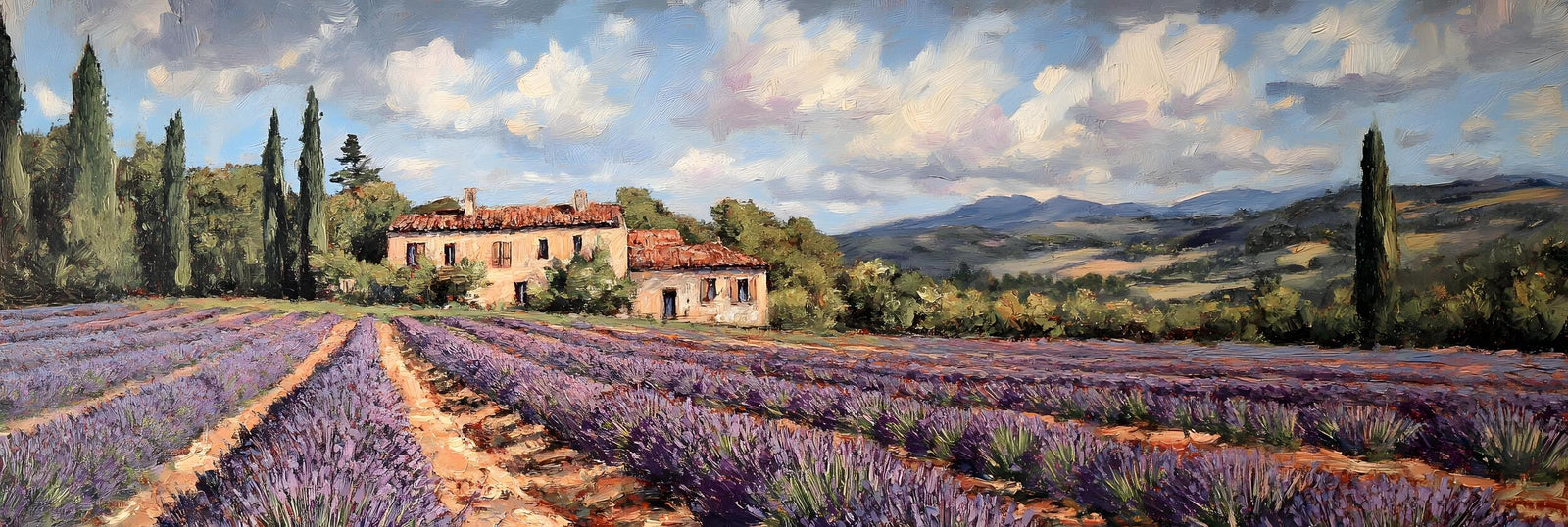 Papier peint campagne - domaine au milieu des lavandes