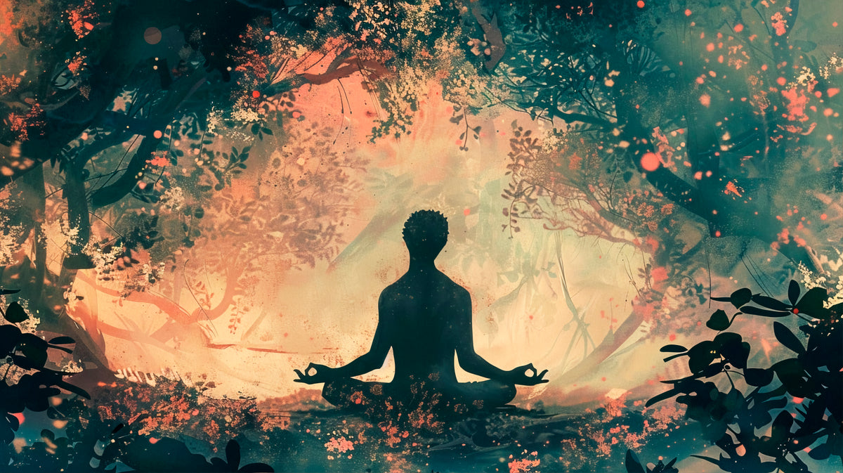Papier peint zen - Personne méditant sous les arbres