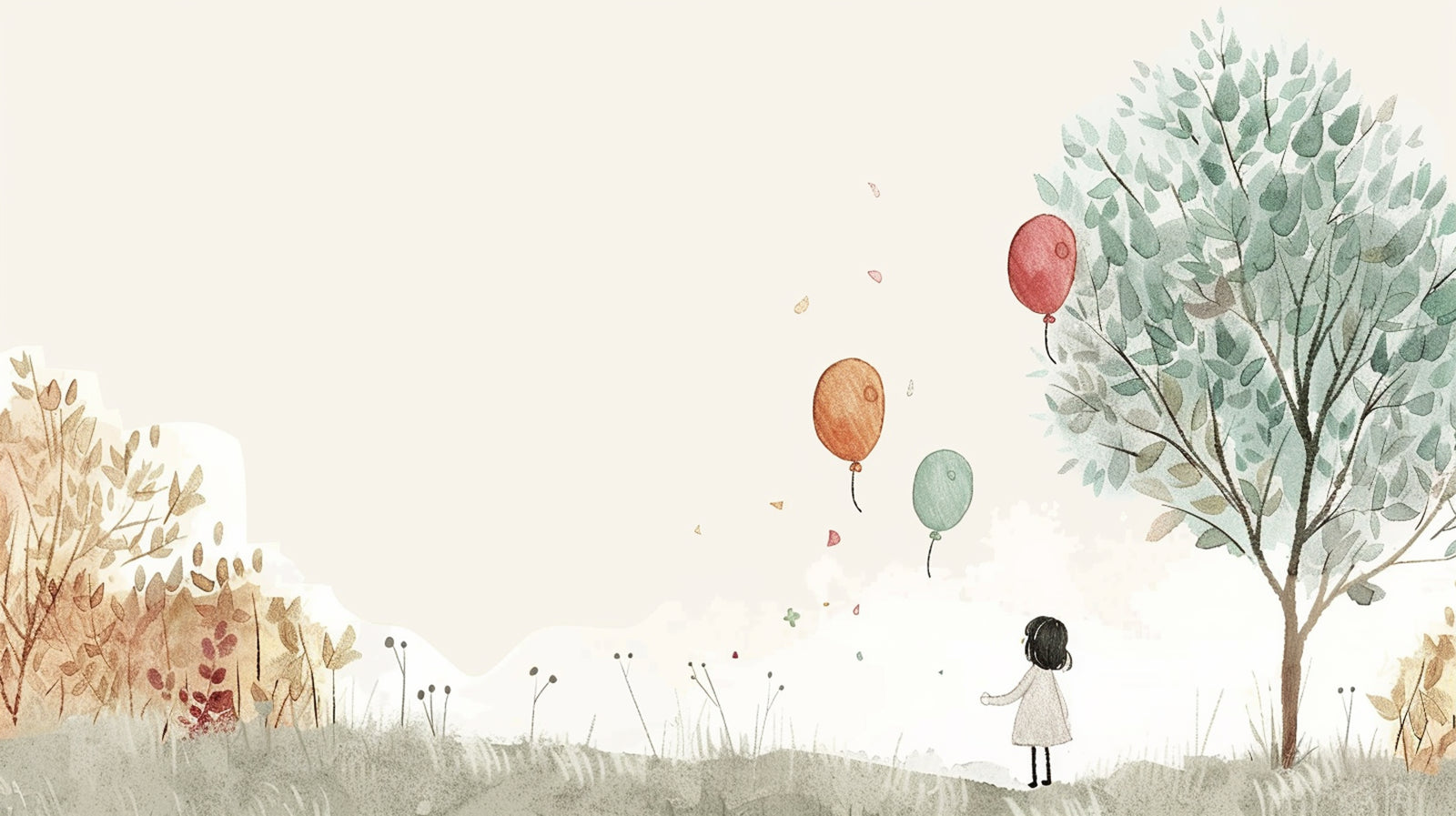 Children's Wallpaper – Drawing of a little girl and flying balloons