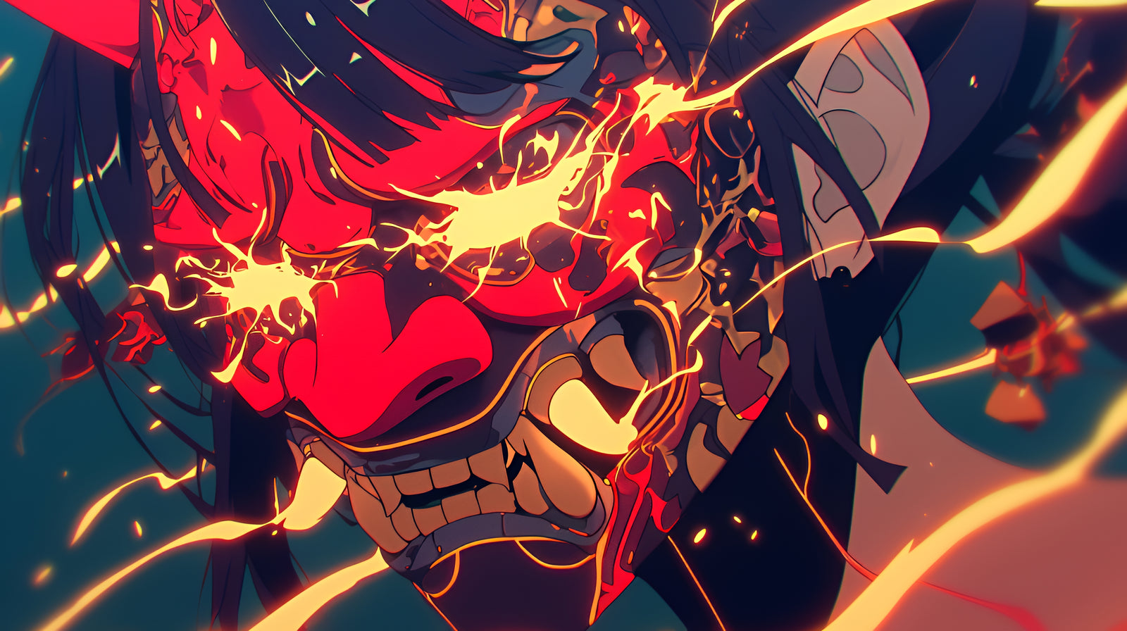 Papier Peint Japon - Masque Oni Enflammé