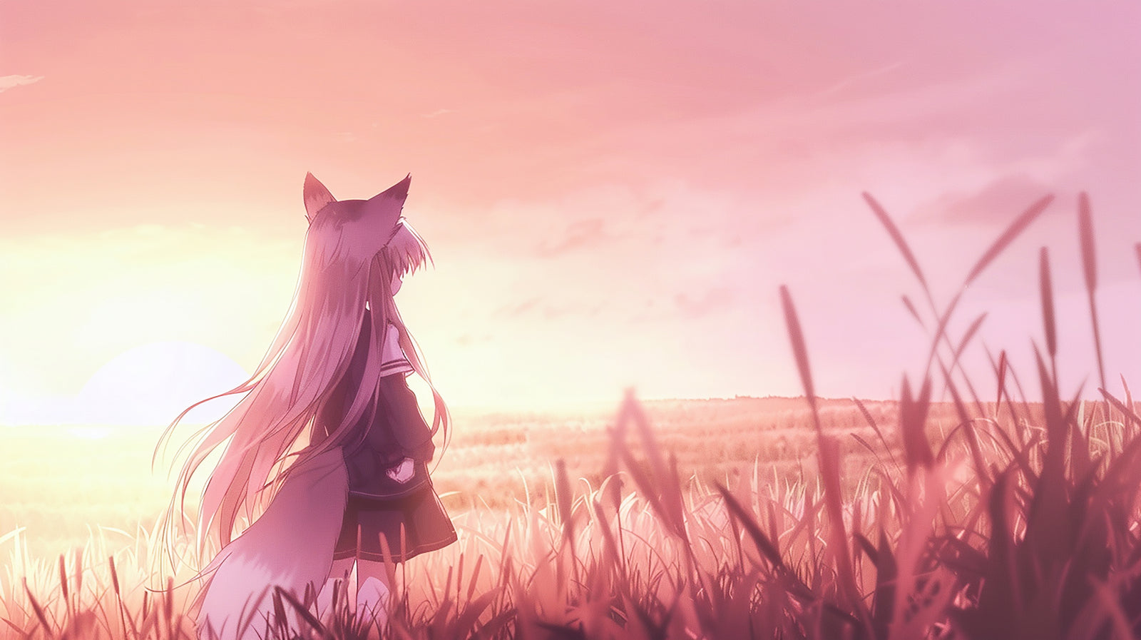 Papier Peint Anime - Fille Renard au Crépuscule