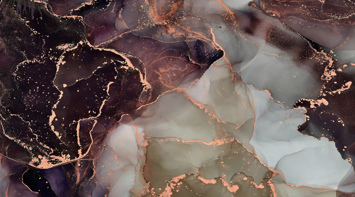Papel tapiz abstracto - Mármol líquido negro y cobre