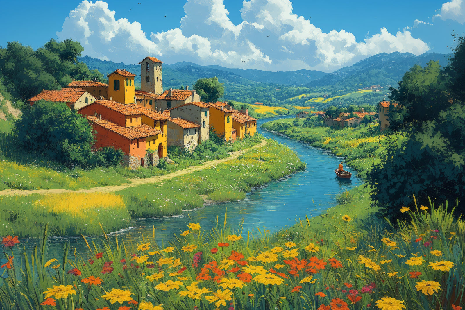 Landscape Wallpaper – Mediterranean Village by the Water