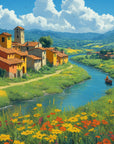 Papier peint Paysage – Village méditerranéen au bord de l'eau