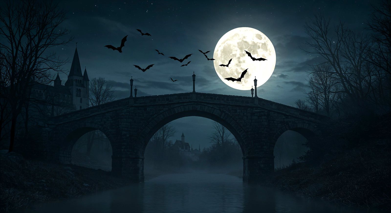 Gothic wallpaper – Lunar night bridge