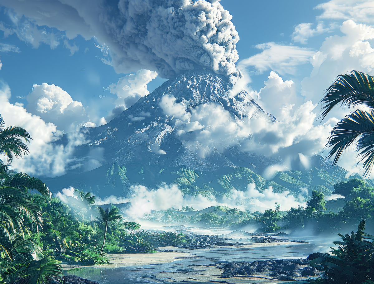 Vulkan-Tapete - Vulkanausbruch in einer tropischen Landschaft