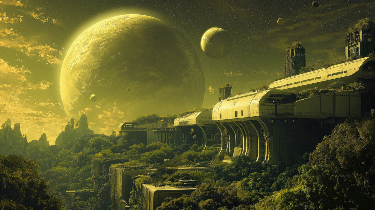Science fiction-tapet – Rymdstation under två månar