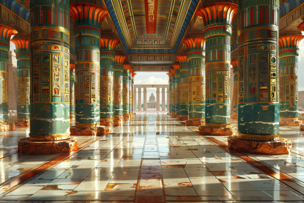Egyptisch behang - Zuilen versierd met Egyptische hiërogliefen
