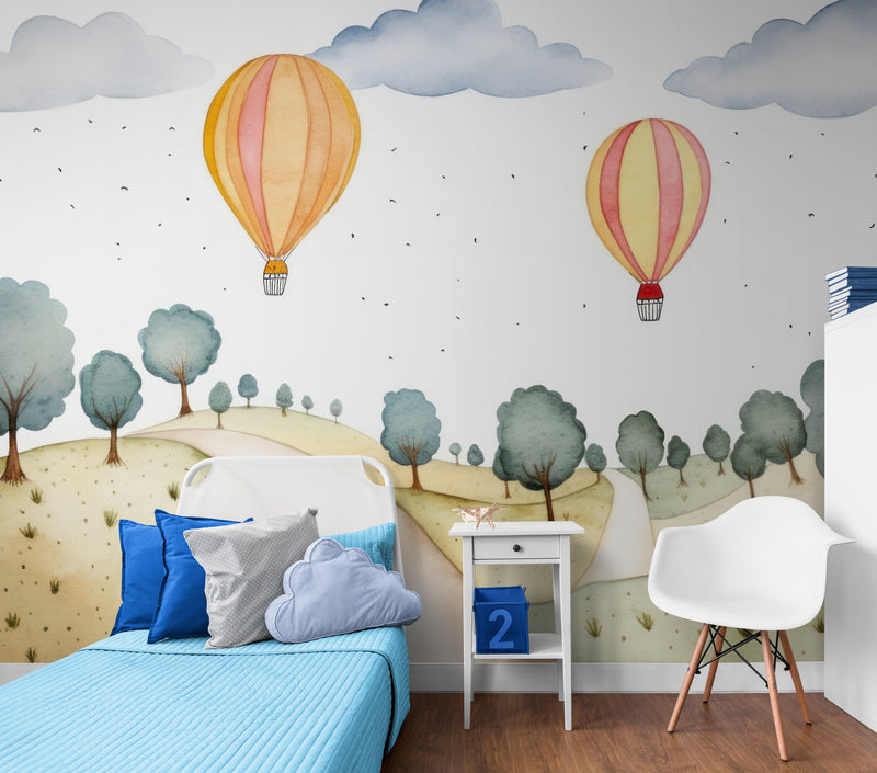 Papier Peint Enfant - Route De Montagne Et Montgolfières