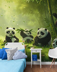 Papier Peint Enfant - Pandas Joueurs