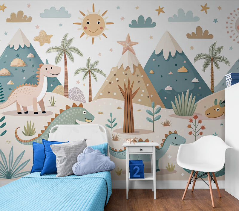 Papier Peint Enfant - Forêt Et Dinosaures