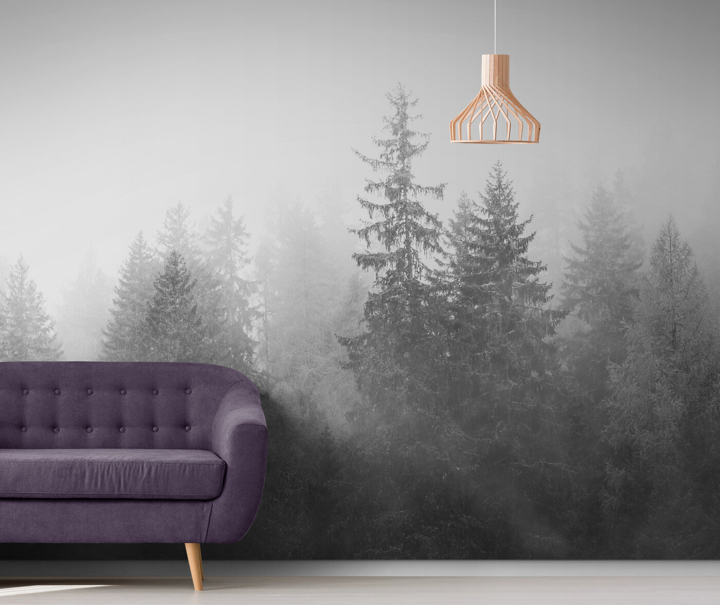 Black and White Wallpaper - Fir Trees in the Mist