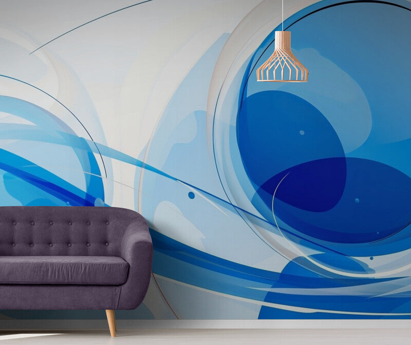 Papier Peint Abstrait - Bleu Et Blanc Moderne
