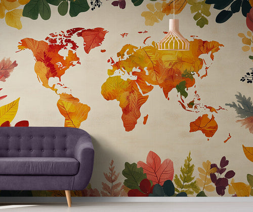 Papier Peint Enfant - Carte du Monde en Couleurs