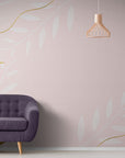 Floral Wallpaper - Golden Branches on a Pink Background