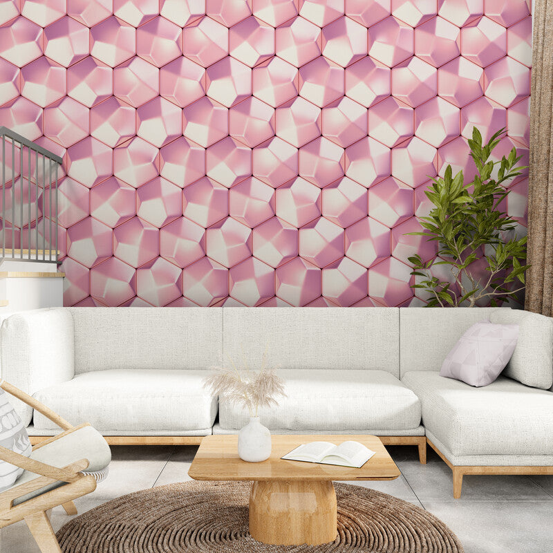 Geometric Wallpaper - Metallic Pink Hexagons