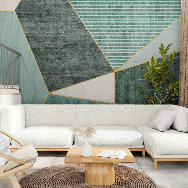 Geometric Wallpaper - Marble and Gold Lines