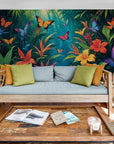 Papier Peint Abstrait - Feuillage Tropical Et Papillons