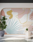 Papier Peint Abstrait - Feuillage Tropical Pastel