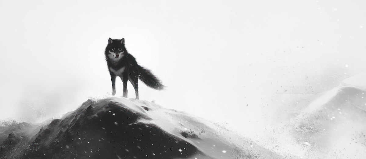 Papier peint animaux - loup solitaire au sommet enneigé