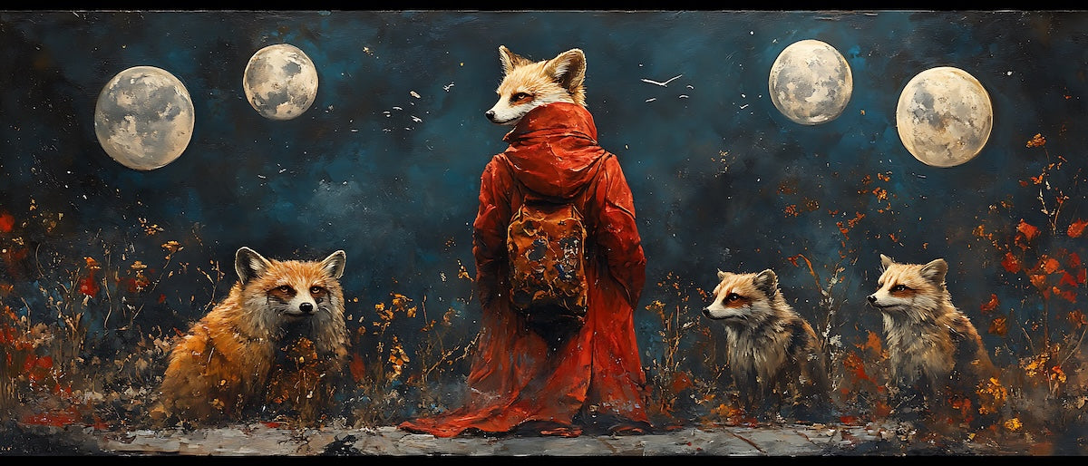 Papier peint animaux - renards en manteau sous la lune