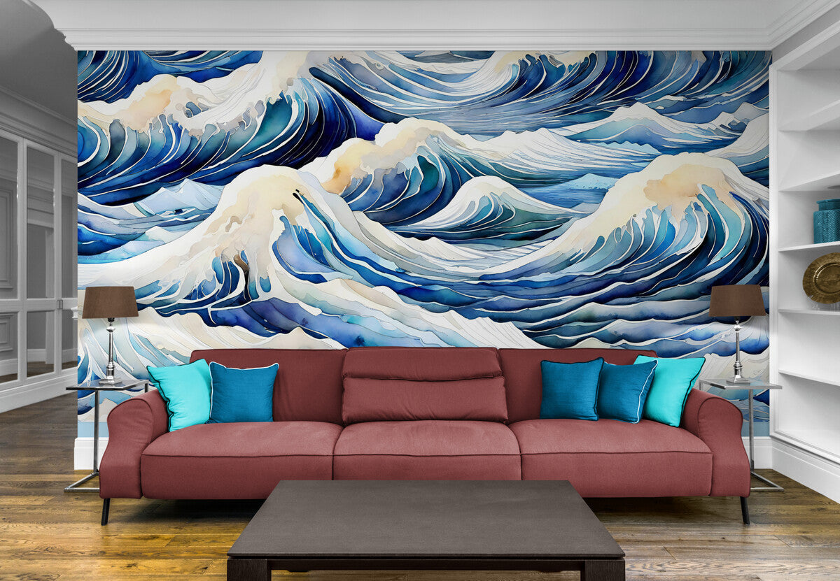 Papier Peint Japonais - Vagues Inspirées de l'Art Traditionnel