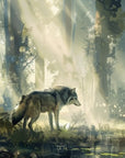 Papier peint animaux - loup rôdant dans les bois sombre