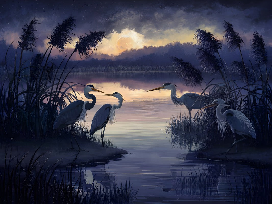 Papier Peint Japonais - Grues Dans L’eau