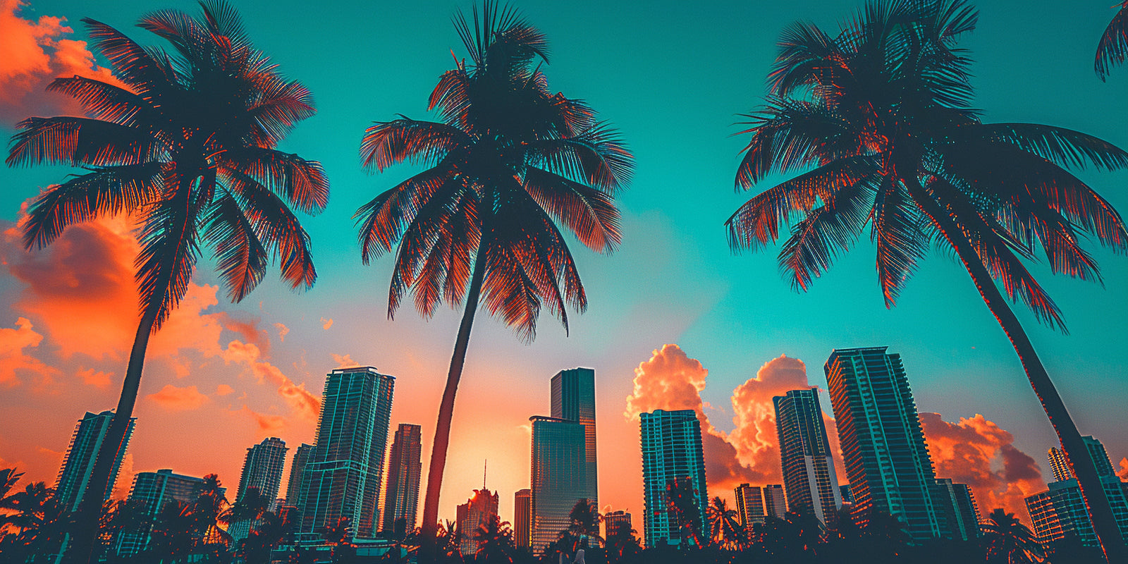 Papier Peint Ville - Skyline Miami Sunset