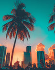 Papier Peint Ville - Skyline Miami Sunset