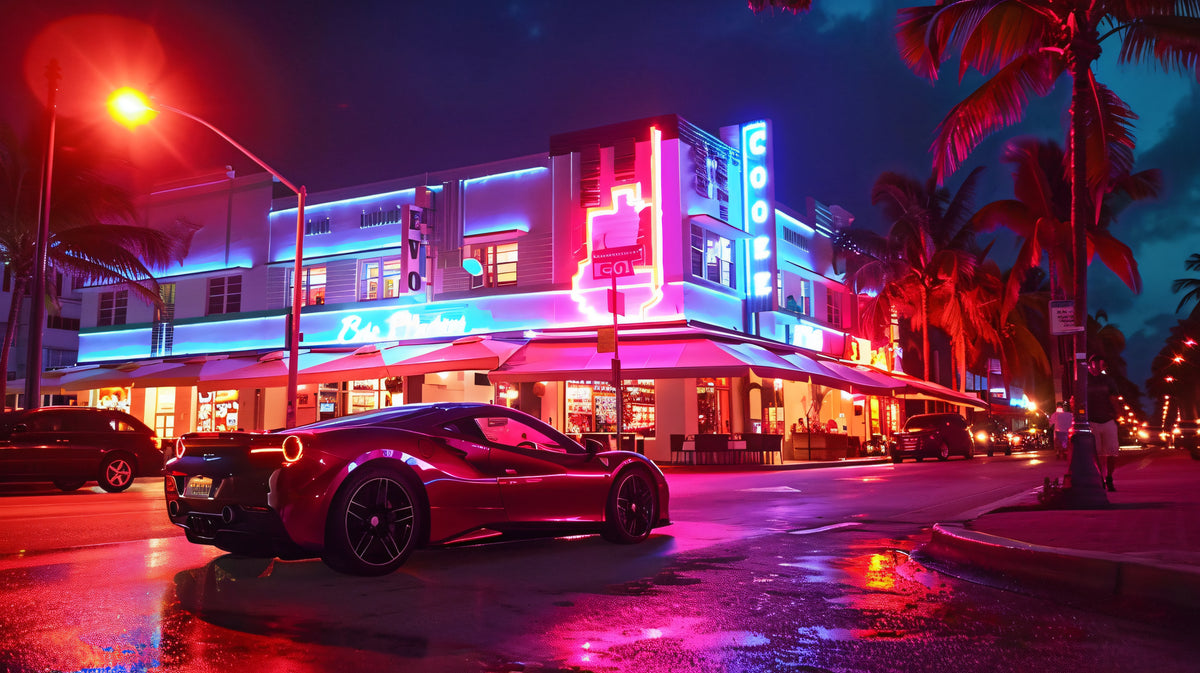 Carta da parati rétro - Miami e sportiva rossa