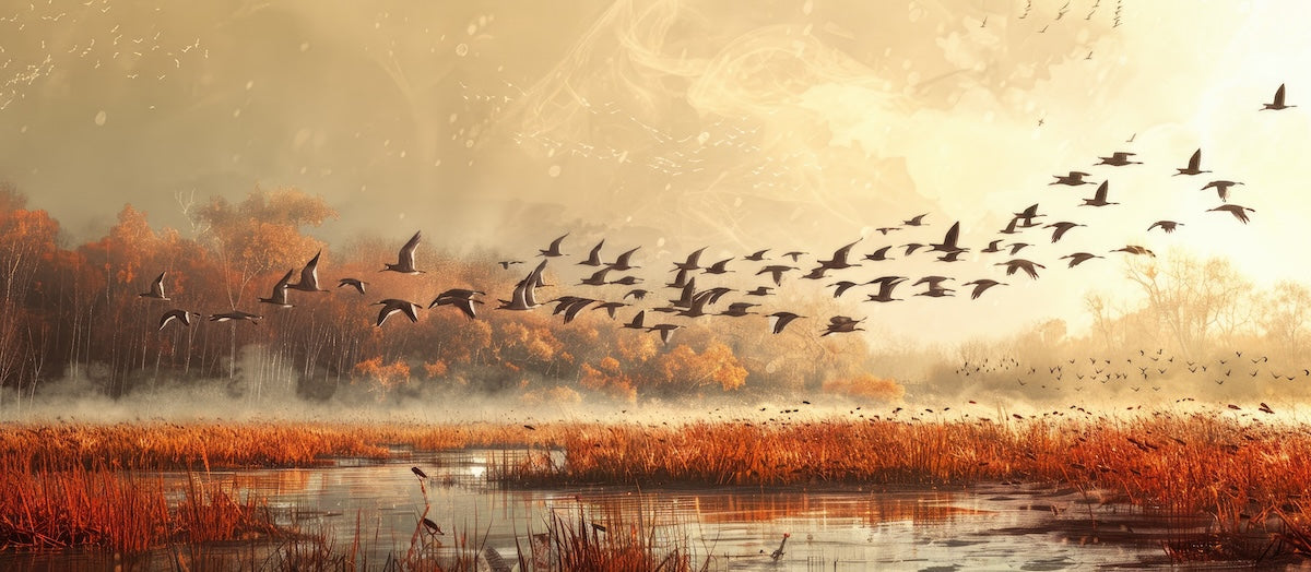 Papier peint animaux - oiseaux migrateurs au coucher du soleil