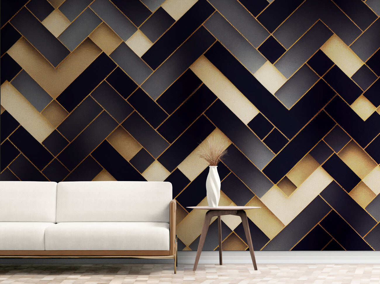 Papier Peint Art & Déco - Motifs Métalliques Noir & Or