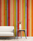 Papier Peint Imitation - Planche De Bois Multicolore
