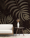 Papier Peint Tropical - Feuilles Noir Et Doré