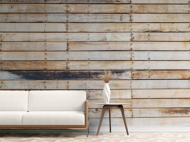 Papier Peint Imitation- Planches De Bois Beige